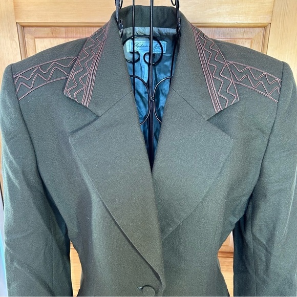 Vintage Stephanie K. Anais Embroidered Lined Wool Blazer Jacket Green Size 38 - Picture 2 of 16
